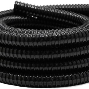 0.75 Inch Pond Tubing, 3/4" ID Corrugated Water Pipe, 20 Feet Length Flexible PVC Hose Pipe with Pipe Fittings, Aquarium, Pond Waterfall, Garden Pond Pump Drainage Tube Black