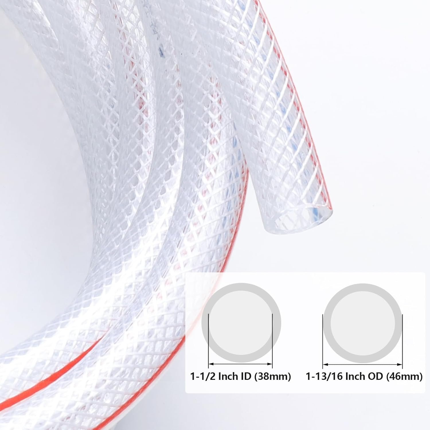 1-1/2” ID PVC Braided Clear Flexible Vinyl Tubing, 1-1/2" ID x 1-13/16" OD Heavy Duty Reinforced Vinyl Hose Tube for Water, Oil & Liquid Transfer, 5FT - Image 2