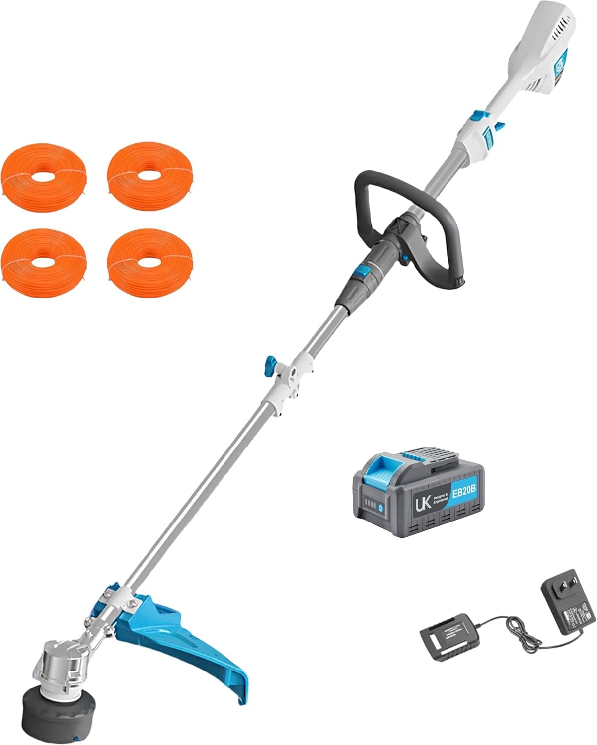 17" Cordless String Trimmer, 40V Lithium Battery Weed Wacker with 2.0Ah Battery & Fast Charger & .095'' line, 2 in 1 Grass Trimmer and Edger, 2-Speed Adjustable, Low Vibration Lawn Garden Tool