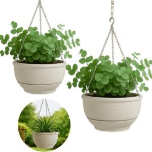 9 Inch Self Watering Hanging Pots 2 Pack Hanging Planters Self Watering Pots Plants Hanger Baskets Flower Pot with Detachable Base for Garden Indoor Outdoor