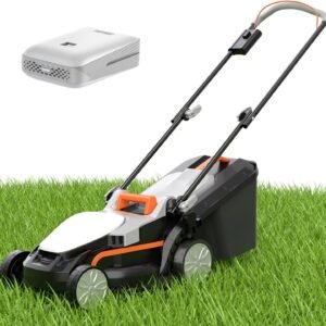 Electric Lawn Mower Cordless,Grass Cutter Machine for 1300 Sq.Ft.Lawnmower with Motor,13.2 in Cutting Width,8 Gallon Capacity,Cutting Height from 1 to 2.5 in with 4.0A Battery