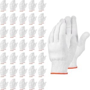 36 Pairs White Cotton Gloves - Polyester Knitted Breathable Lining for Gardening, Warehouse, and Cooking