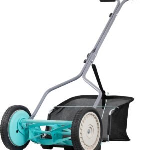14-Inch 5-Blade Push Reel Lawn Mower with Grass Catcher, Mint