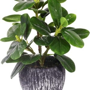 Artificial Potted Plant, Real Touch Artificial Oak Leaves Waterproof Fake Plants Indoor Outdoor, Eco Friendly Modern Concrete Greenery Plant Pots for Office Home Kitchen Shelf Farmhouse Decor