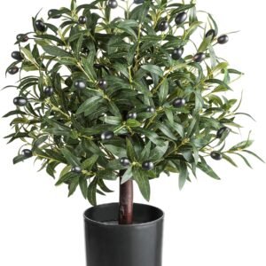 25.5” Tall Artificial Topiary Ball Olive Tree with Leaves and Fruits, Olive Boxwood Topiary Ball Potted Bushes UV Resistant Potted Plants for Garden Indoor Outdoor Home Decor