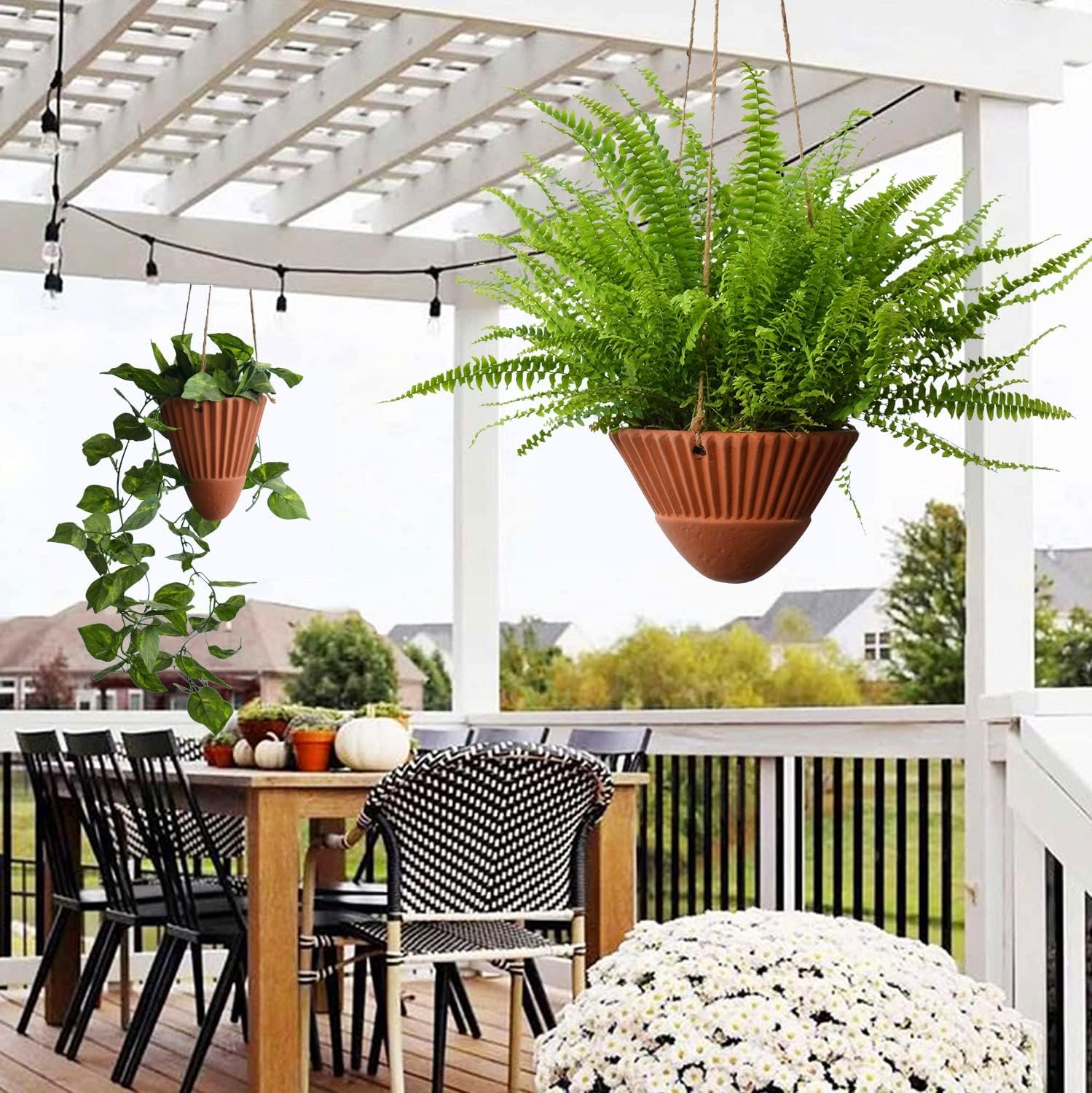 Hanging Planters for Indoor Plants,Terracotta Hanging Planter,Ceramic Plant Pots,Hanging Basket, Planters for Outdoor Plants,Set of 2 Flower Pots, Terracotta Color - Image 2