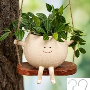 Cute Hanging Planter for Indoor Outdoor Plants,Small Hanging Flower Pots,Face Head Planter, Unique Funny Hanging Plant Pot for Succulents,Plant Gifts for Mother's Day, Birthday, Christmas (Khaki)