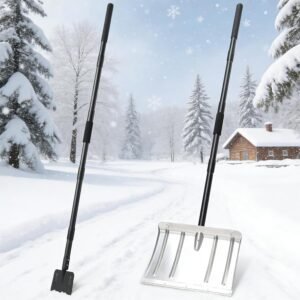 Snow Shovel 2 Pack,Snow Shovel Kit Removal Tools,66 Inch Long Large Capacity Stainless Steel Pusher with Heavy Duty Metal Ice Scraper for Snow Removel,Gardening,Driveway,Farm
