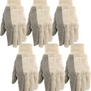Economical Canvas Work Gloves 6 Pairs - Basic Non-Slip Dot Gardening Gloves