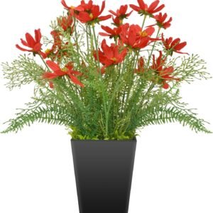 Silk Artificial Flowers Coreopsis Faux Flowers, Potted Floral Decor for Garden, Wedding, Office Table Decor Idea for Her or Him, Decorative Home Accessories(16.7 in, Red)