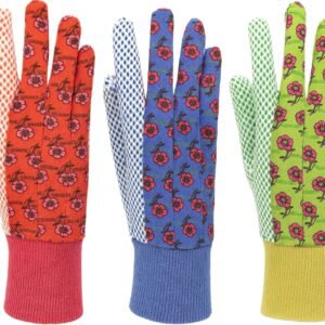 Multi-Color Floral Cotton Gardening Gloves - PVC Non-Slip Dot Women's Durable Knitted Gloves