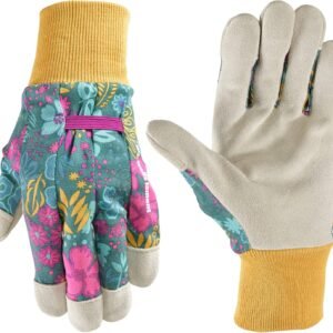 Plant Print Women's Gardening Gloves - Leather Palm for Garden Work