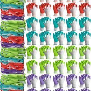 24 Pairs Women's Breathable Rubber Coated Gardening Gloves - Non-Slip Yard and Outdoor Work Bulk Pack